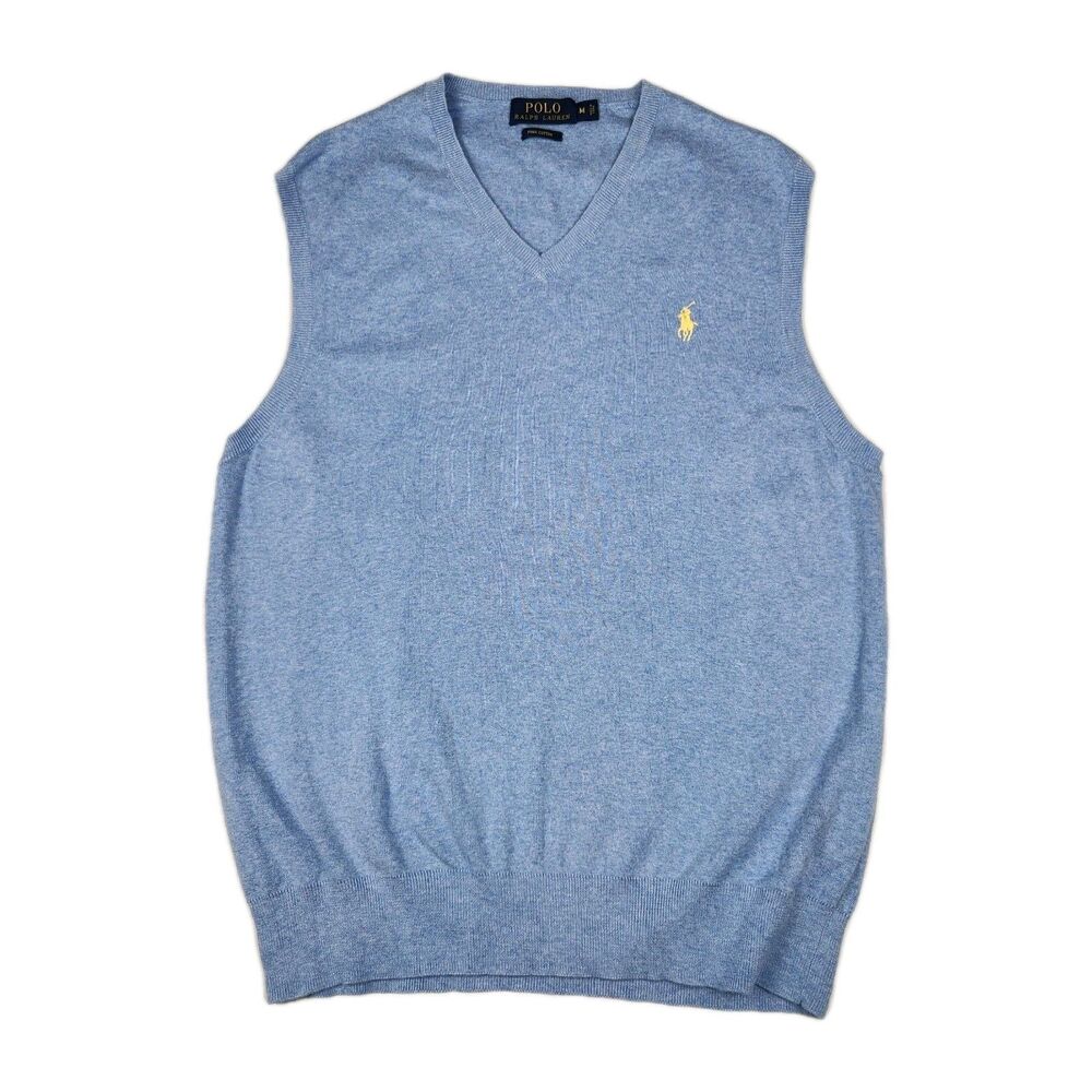 Polo Ralph Lauren V-Neck Sweater Vest Mens M Pima Cotton Blue V-Neck Preppy Pony